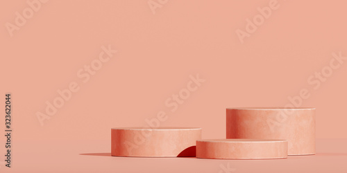 Fototapeta Minimal background for branding and packaging presentation. Coral podium with coral background. 3d rendering illustration.