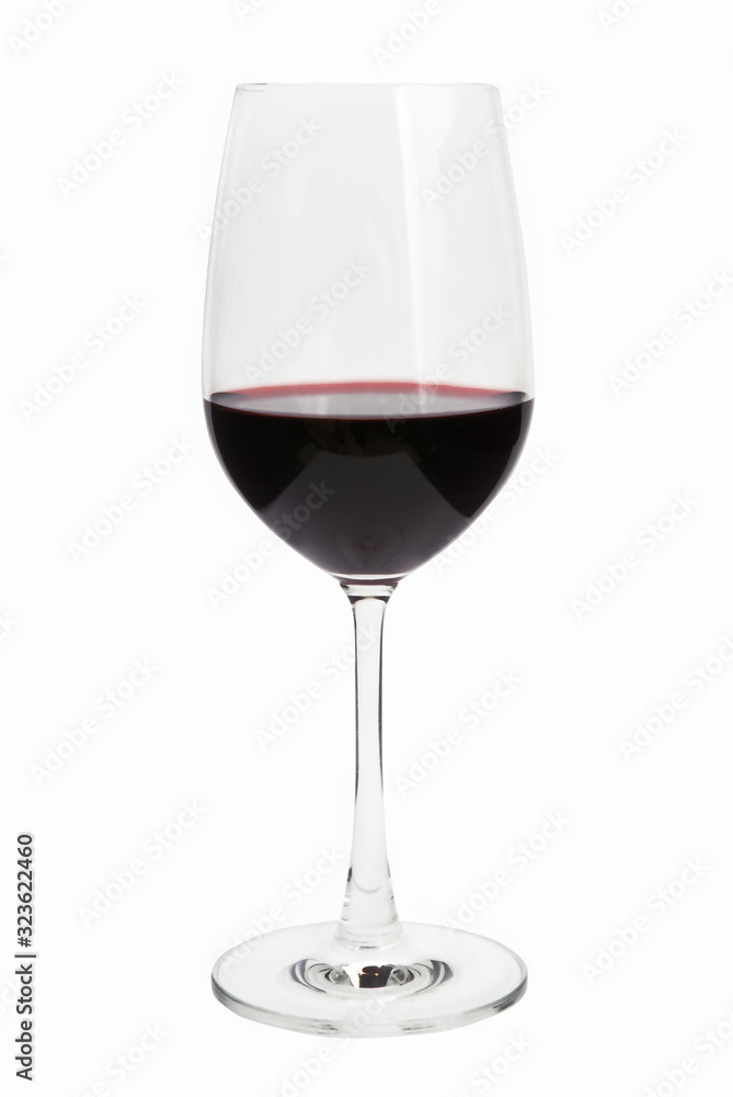 Glass transparent goblet of red wine on a white background Glass transparent goblet of red wine on a white background