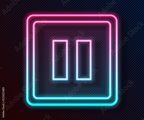Glowing neon line Pause button icon isolated on black background. Vector Illustration
