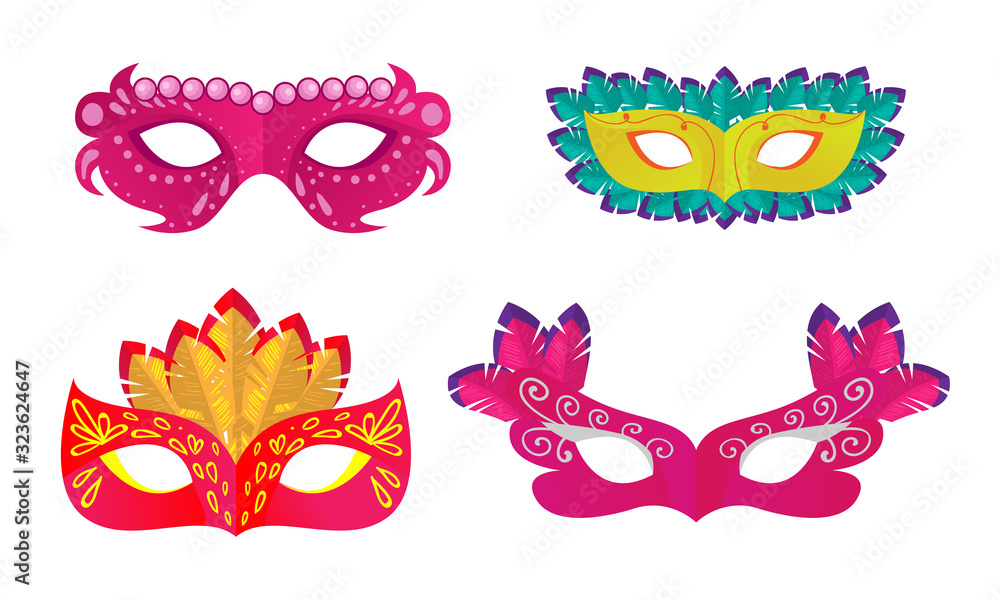 Set of masks for carnivals or masquerades costumes vector illustration Set of masks for carnivals or masquerades costumes vector illustration