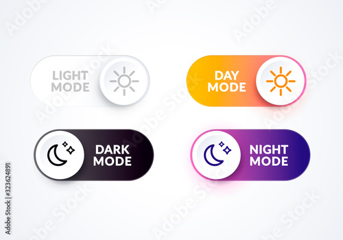 Vector illustration day and night mode switch set. Simple concept of interface ui symbol. On Off or Light and Dark Buttons.