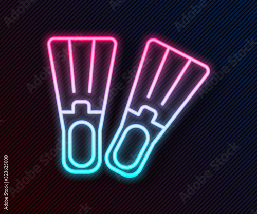 Glowing neon line Rubber flippers for swimming icon isolated on black background. Diving equipment. Extreme sport. Sport equipment. Vector Illustration