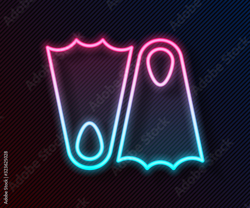Glowing neon line Rubber flippers for swimming icon isolated on black background. Diving equipment. Extreme sport. Sport equipment. Vector Illustration