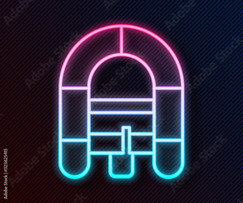 Glowing neon line Rafting boat icon isolated on black background. Inflatable boat. Water sports, extreme sports, holiday, vacation. Vector Illustration