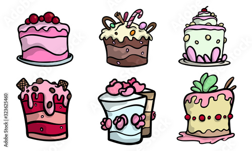 Sweet cakes with cream and decorations vector illustration photo