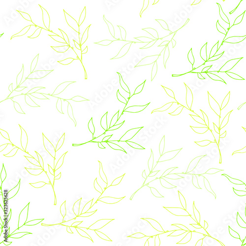 Floral white green yellow background. Seamless leaf pattern