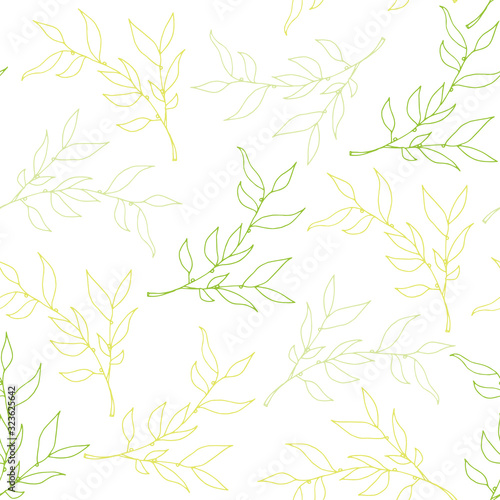Floral white green yellow background. Seamless leaf pattern © Christina