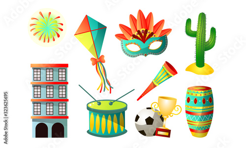 Set of colorful brazilian symbols vector illustration