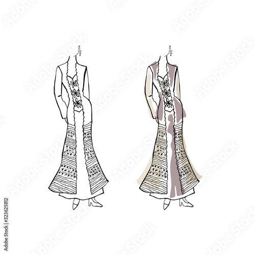 Mannequin Woman Dress Fashion Casual Clothes Model Freehand Sketch illustration