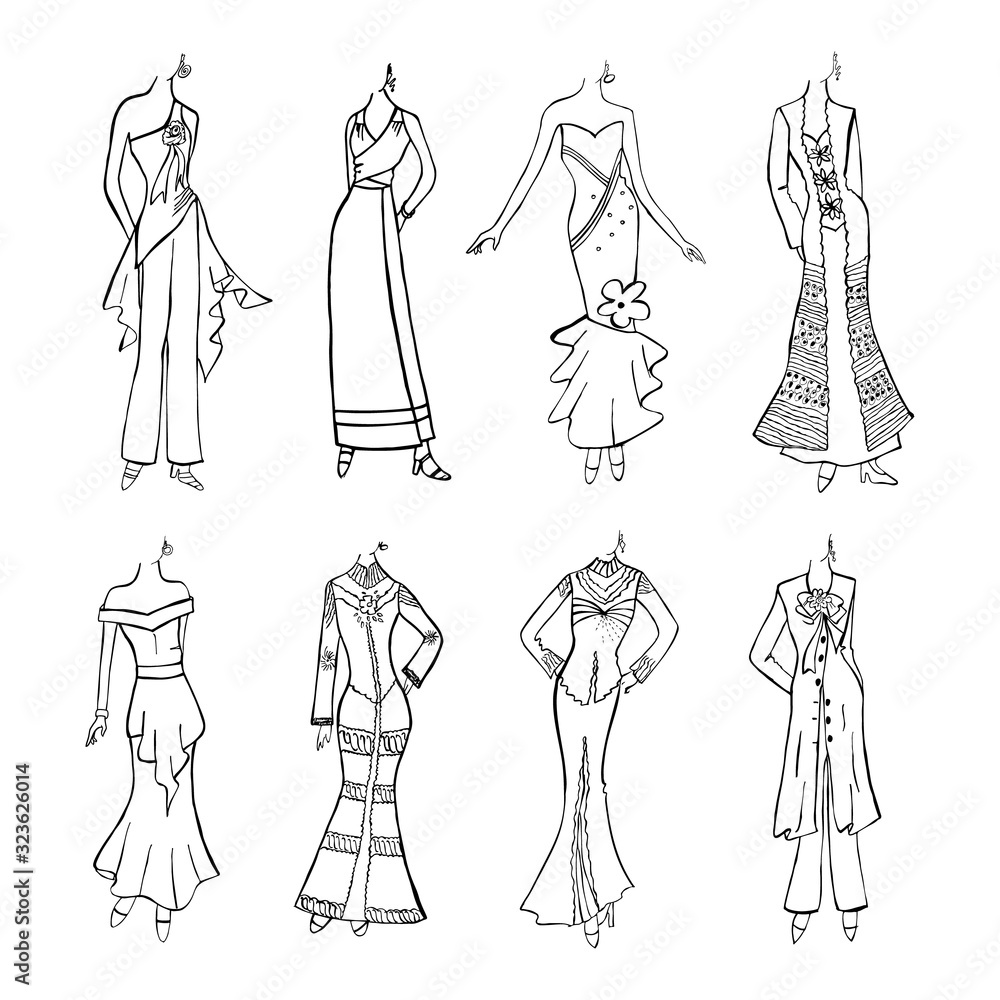 Mannequin Woman Dress Fashion Casual Clothes Model Freehand Sketch illustration