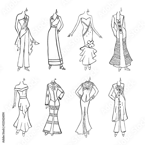 Mannequin Woman Dress Fashion Casual Clothes Model Freehand Sketch illustration