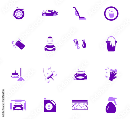 Car wash shower service icons set photo