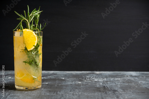 Lemon cocktail in highball glass. Selective focus. Shallow depth of field.