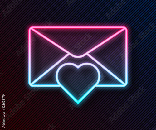 Glowing neon line Envelope with Valentine heart icon isolated on black background. Message love. Letter love and romance. Vector Illustration