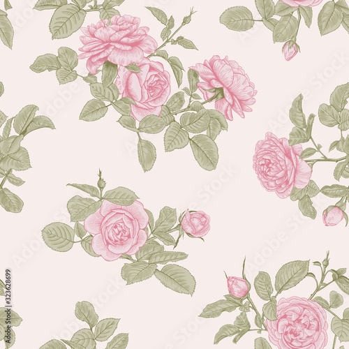 Vintage print with roses. Floral vector illustration. Gentle and romantic seamless pattern. Pastel colors.
