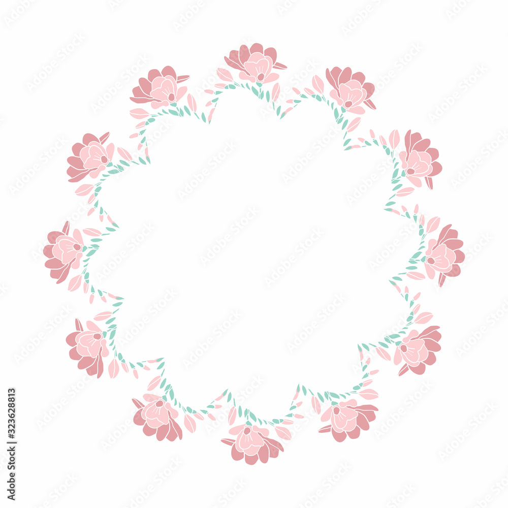 Obraz premium Floral Frame. Cute retro flowers arranged un a shape of the wreath perfect for wedding invitations and birthday cards