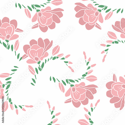 Seamless pattern with elegant flowers on a white background.