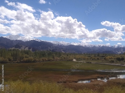 view of mountains with path