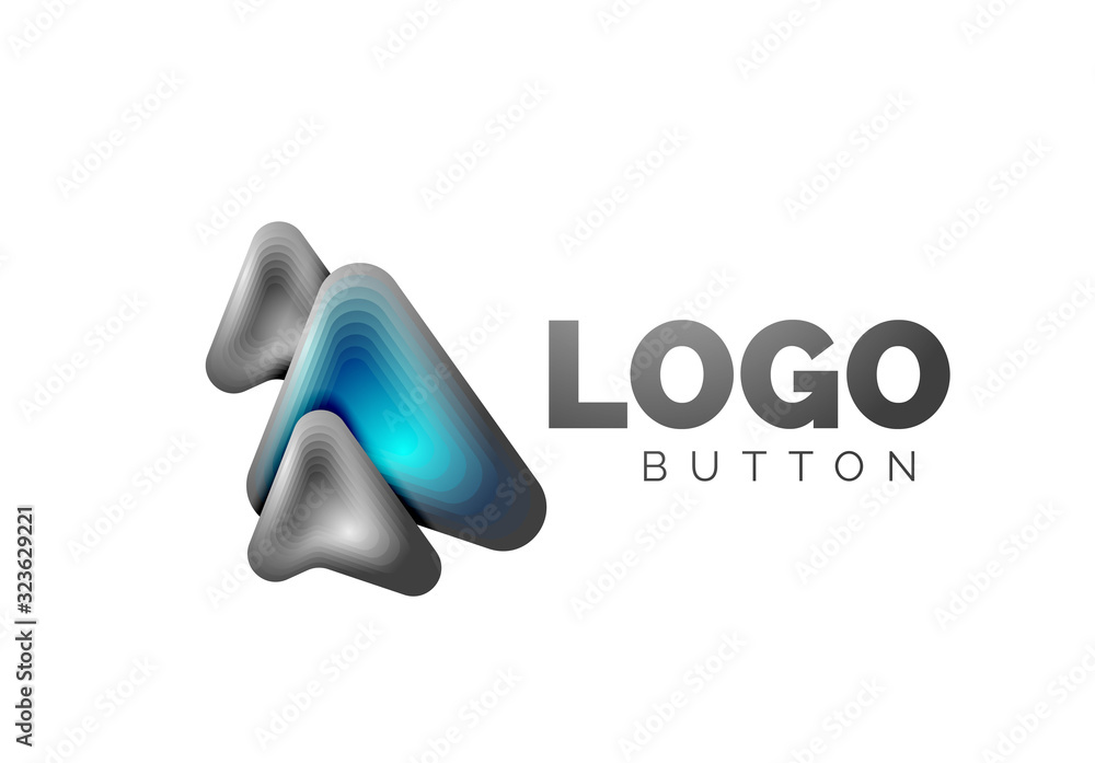 Arrow logo template. Or play or download button logotype template. Minimal geometrical design, 3d geometric bold symbol in relief style with color blend steps effect. Vector Illustration Arrow logo template. Or play or download button logotype template. Minimal geometrical design, 3d geometric bold symbol in relief style with color blend steps effect. Vector Illustration