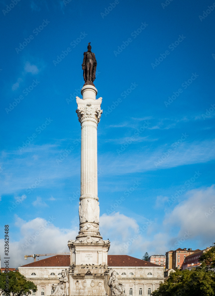 Column of Pedro IV at Rossio Square in the city center of Lisbon in Portugal