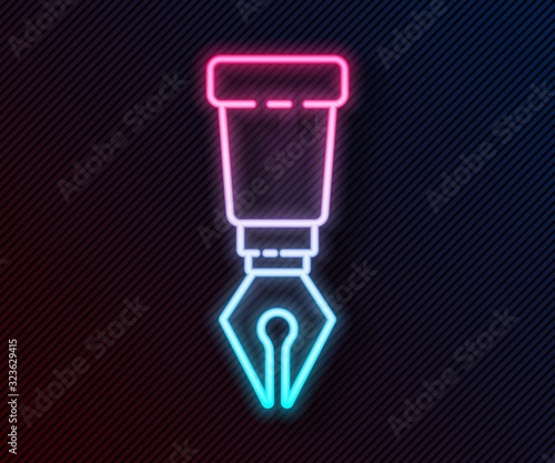 Glowing neon line Fountain pen nib icon isolated on black background. Pen tool sign. Vector Illustration