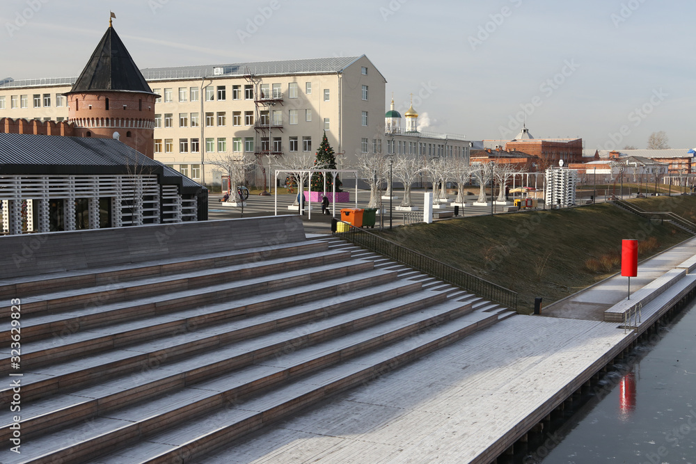 Wellequipped embankment of Upa river, Tula city, Russia. Improvement