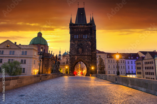 Charles bridge in Prague at dawn  Czech Republic