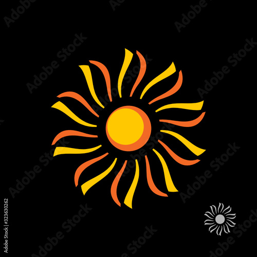 Logo design for the sun. Illustration of the sun in the dark as logo design on a black background