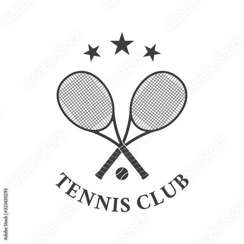 Tennis club logo design with two crossed rackets and tennis ball. Vector illustration.