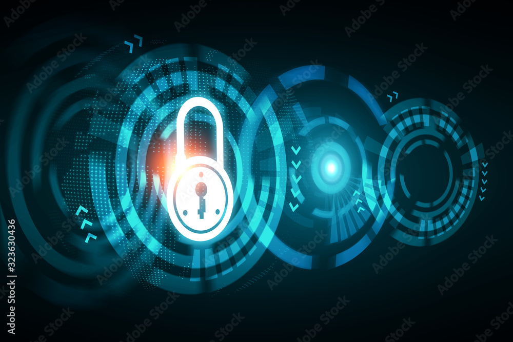 Illustration of padlock icon on dark background. The concept of information security. 3d rendering Illustration of padlock icon on dark background. The concept of information security. 3d rendering