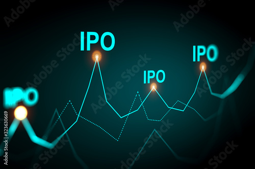 Initial public offering icon on dark background. IPO share investment concept. 3d rendering photo
