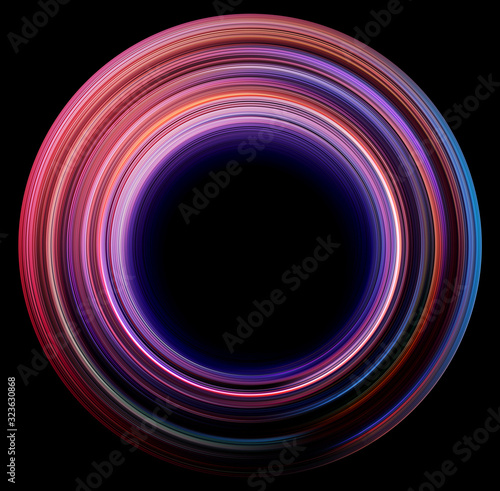 Abstract blured neon colorful circle on black background