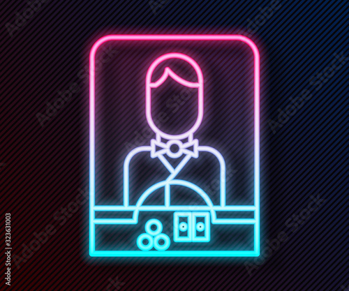 Glowing neon line Casino dealer icon isolated on black background. Casino croupier. Vector Illustration