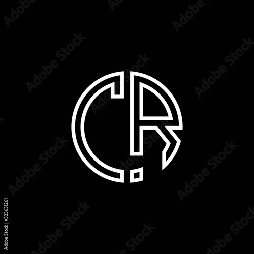 CR monogram logo circle ribbon style outline design template