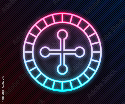 Glowing neon line Casino roulette wheel icon isolated on black background. Vector Illustration