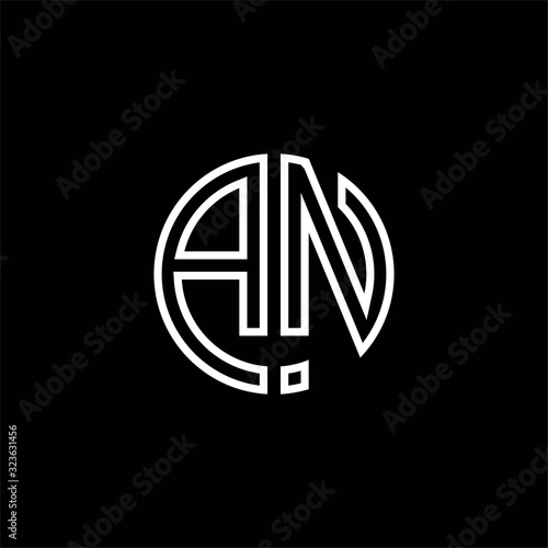 AN monogram logo circle ribbon style outline design template