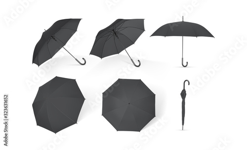 collection of black umbrellas isolated on a white background vector mock up