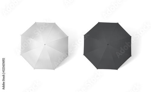 white and black umbrellas isolated on white background  mock up template