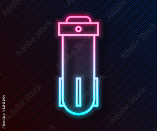 Glowing neon line Water filter icon isolated on black background. System for filtration of water. Reverse osmosis system. Vector Illustration