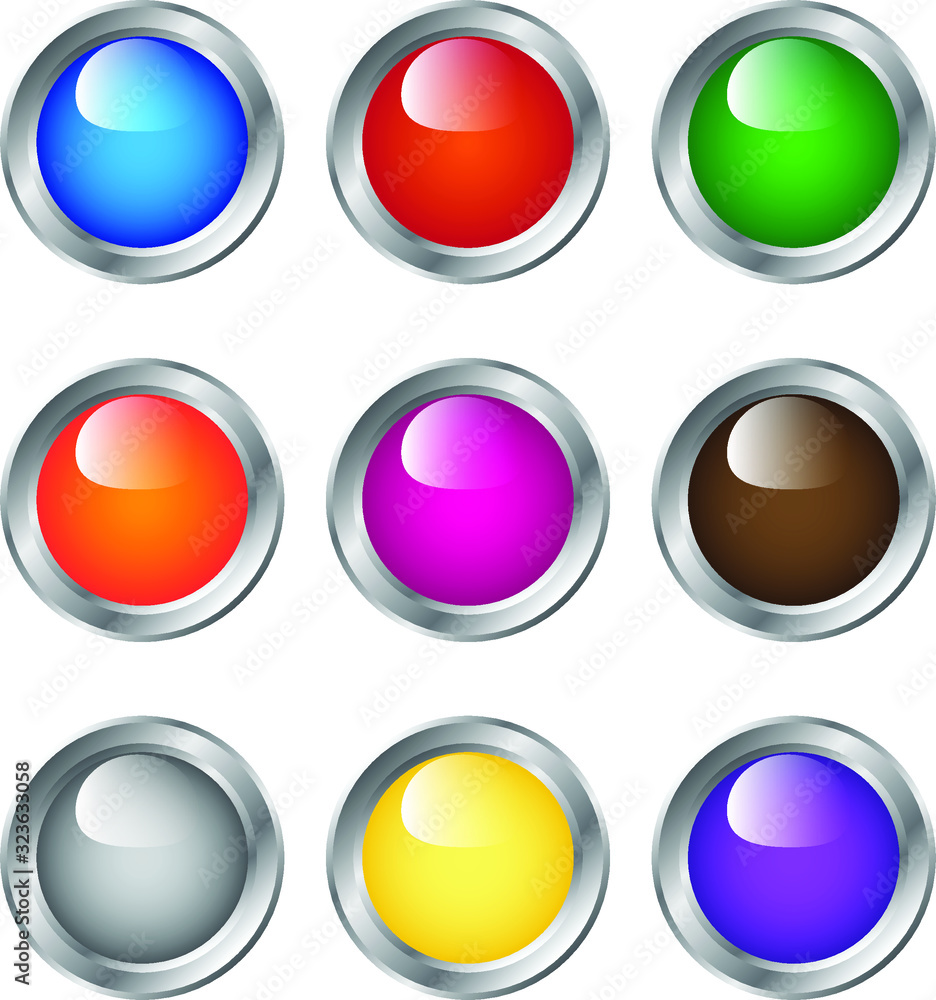 beautiful and shiny and glossy blue, red, green, orange. pink, brown, gray scale, yellow and blue web buttons with silver shiny outline beautiful and shiny and glossy blue, red, green, orange. pink, brown, gray scale, yellow and blue web buttons with silver shiny outline