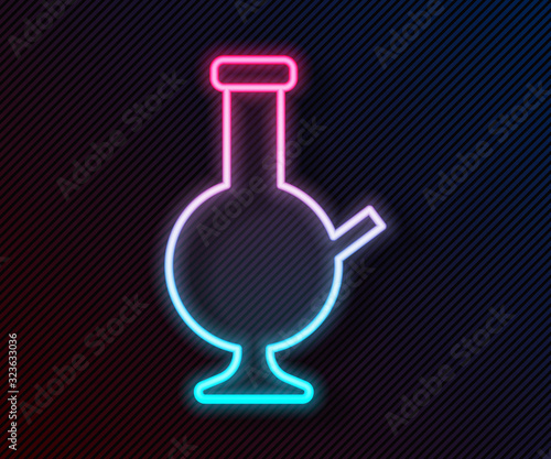 Glowing neon line Glass bong for smoking marijuana or cannabis icon isolated on black background. Vector Illustration