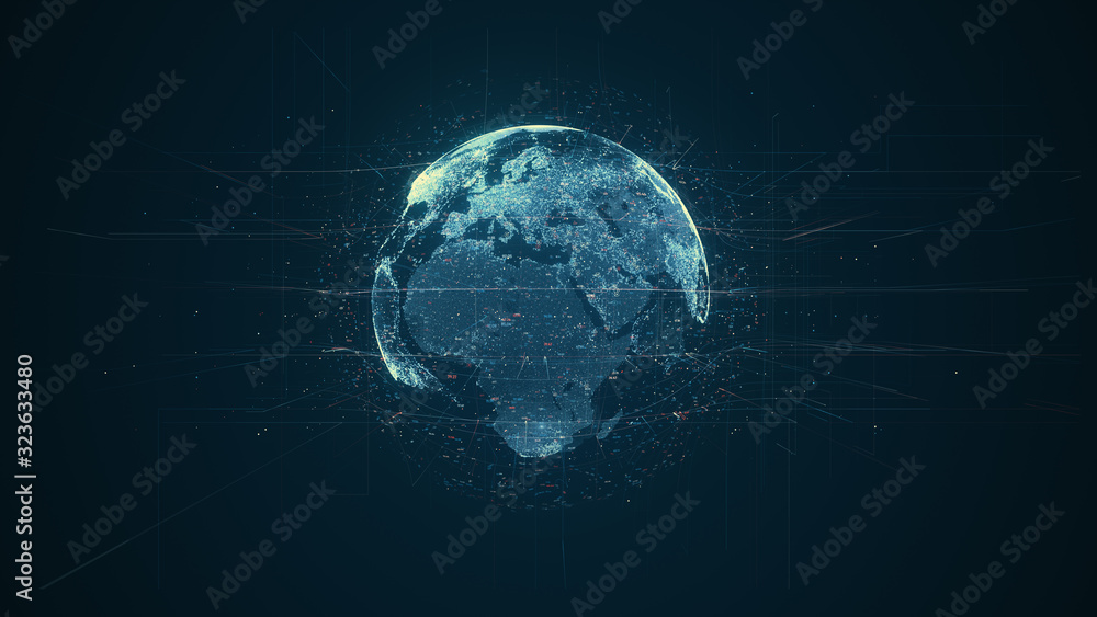 © graphicINmotion - Digital data globe - abstract illustration of a scientific technology data network surrounding planet earth conveying connectivity, complexity and data flood of modern digital age © graphicINmotion - Digital data globe - abstract illustration of a scientific technology data network surrounding planet earth conveying connectivity, complexity and data flood of modern digital age