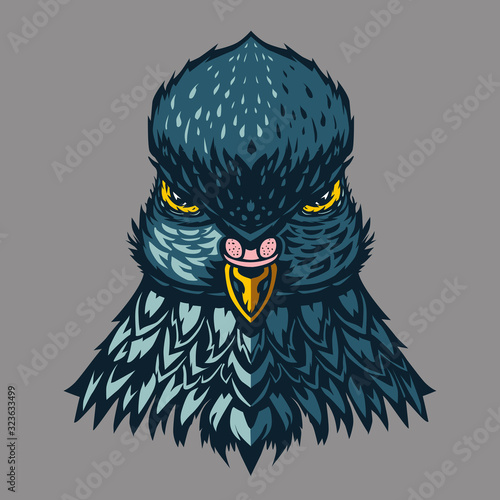 Pigeon vector vintage emblem. Dove head cartoon illustration. Bird color illustration. Tattoo style animal print.