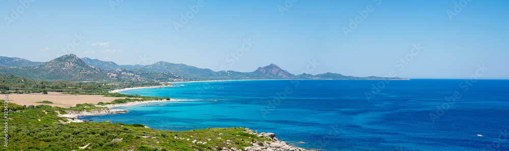 Sardinia Panoramic Landscape. View from Mountain Monte Turno on Costa Rei Beaches.