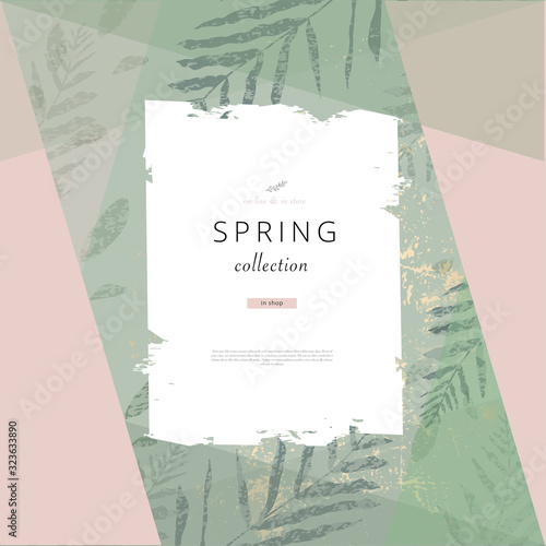 Social media banner template for advertising spring arrivals collection or seasonal sales promotion. trendy hand drawn background textures and floral botanical elements © Anna Sokol