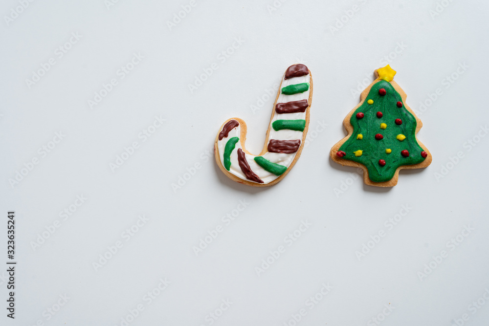 Gingerbread cookies on white background, concept Christmas.