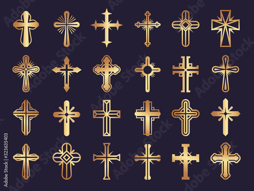 Christians cross. Religion vector symbols jesus catholicism tribal authentic vector icons set. Symbol collection tribal cross religion illustration