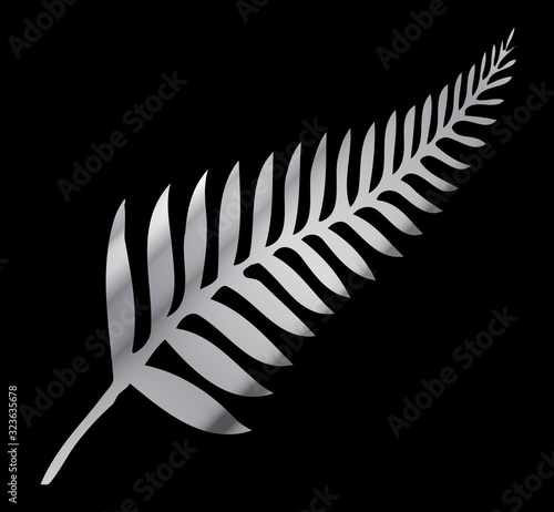 Silver Fern of New Zealand On Black