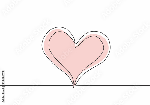 Continuous line drawing pink heart. Romantic invitation, vector minimalist illustration of love concept minimalism. One hand drawn sketch romance symbol theme.