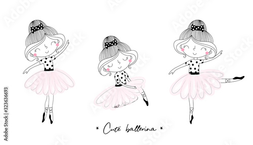 Cute hand drawn with cute little ballerina vector illustration.